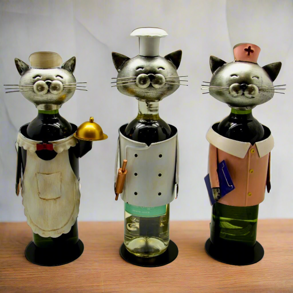 Nurse Metal Cat Wine Bottle Holder