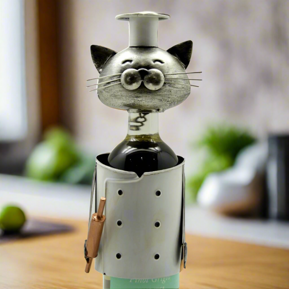 Chef Metal Cat Wine Bottle Holder