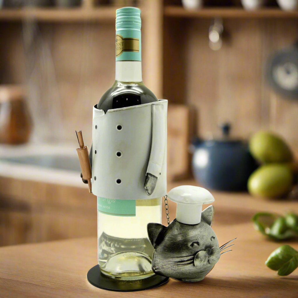 Chef Metal Cat Wine Bottle Holder