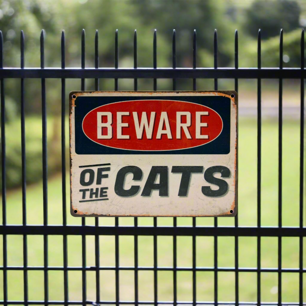 Beware of the Cats Metal Hanging Cat Sign