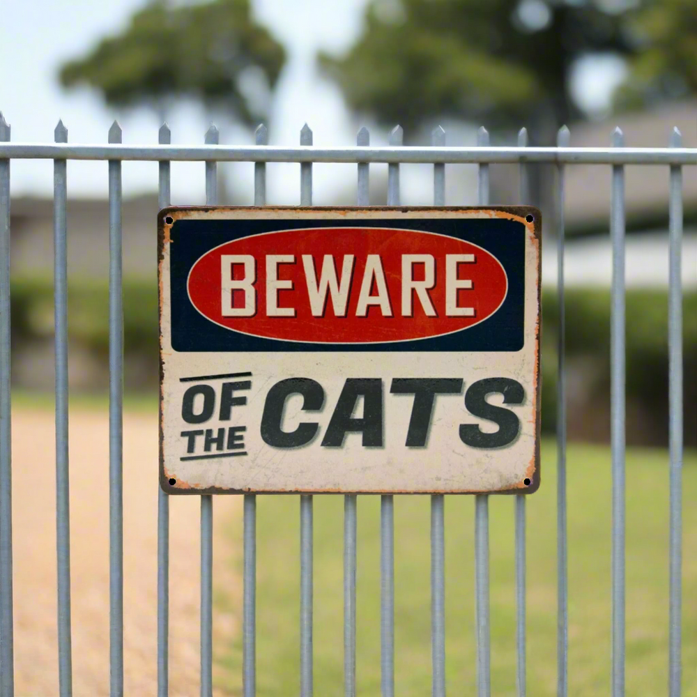 Beware of the Cats Metal Hanging Cat Sign