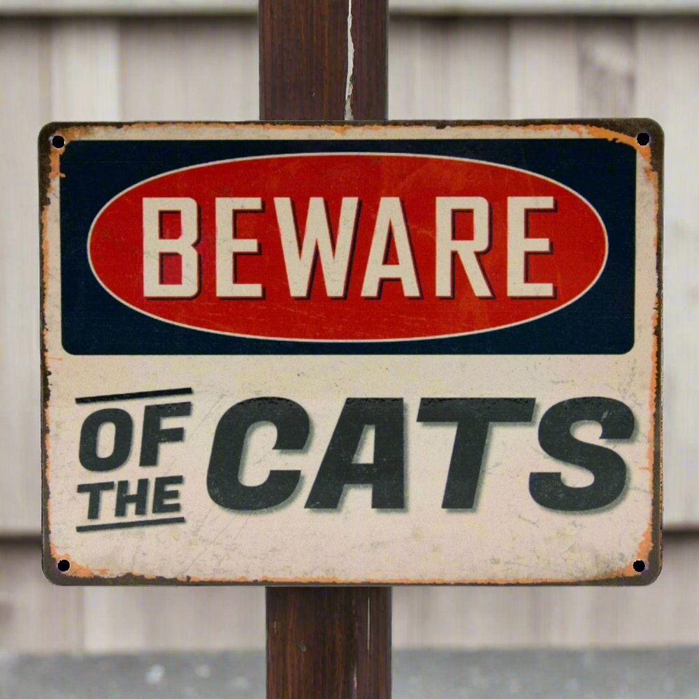 Beware of the Cats Metal Hanging Cat Sign