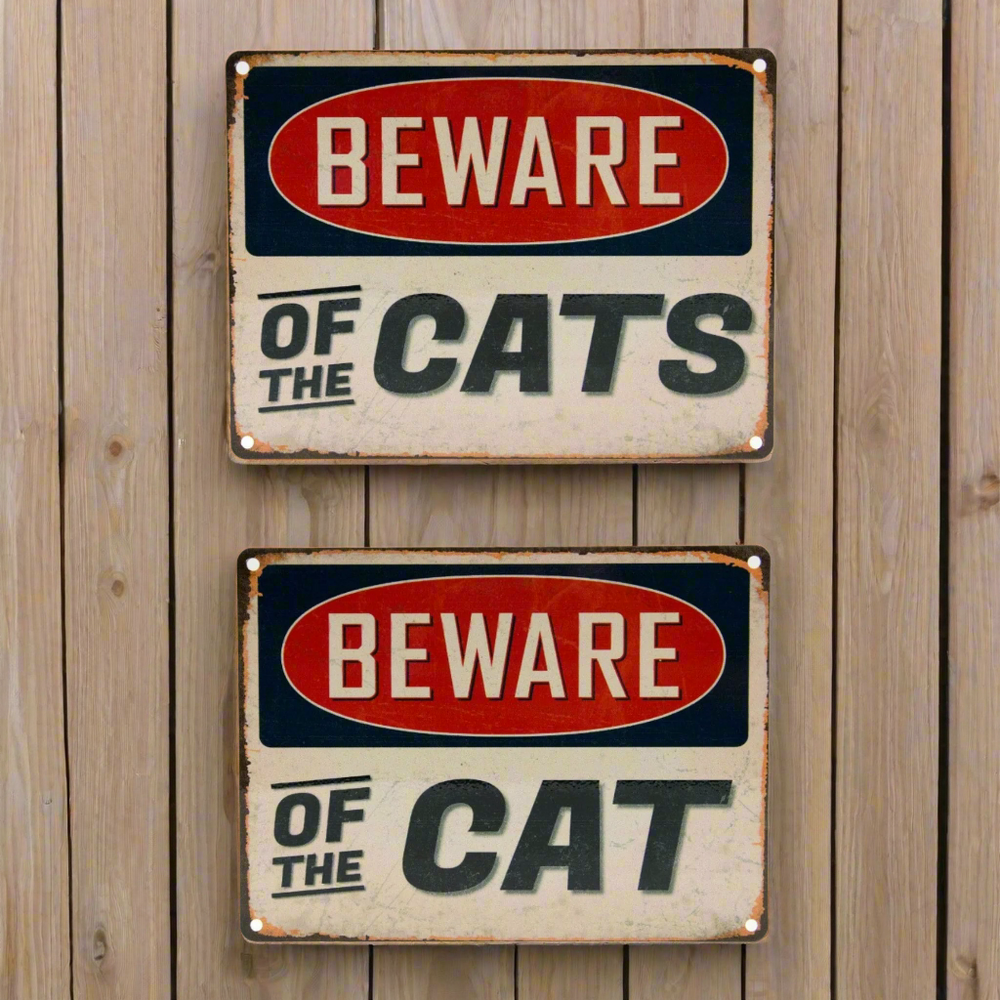 Beware of the Cats Metal Hanging Cat Sign