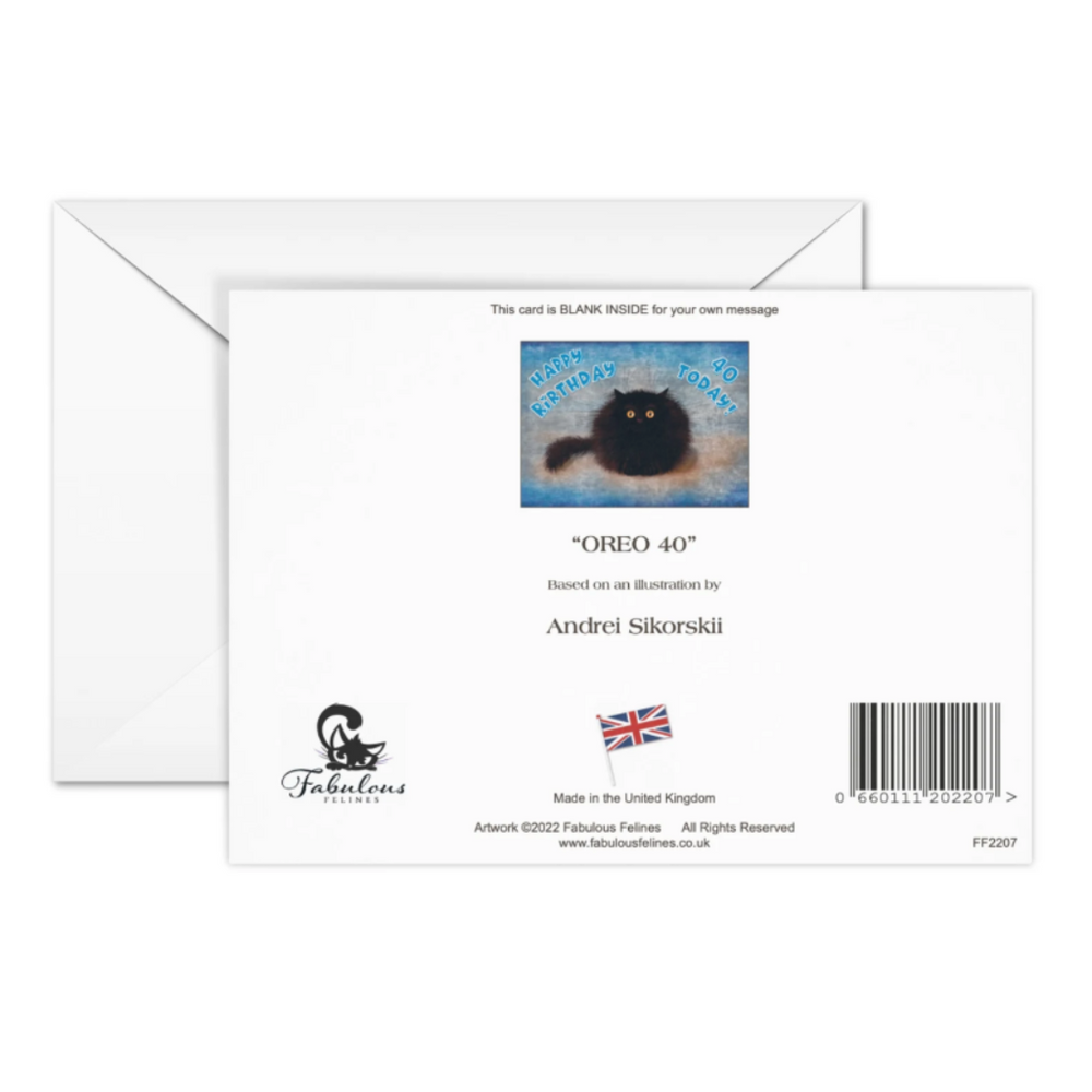 OREO - Cute Black Cat Greeting 40th Birthday Card