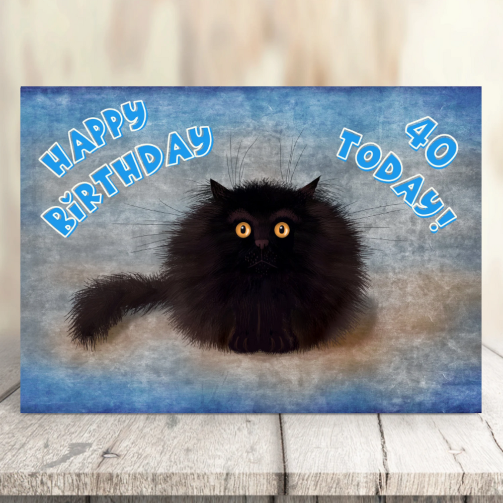 OREO - Cute Black Cat Greeting 40th Birthday Card