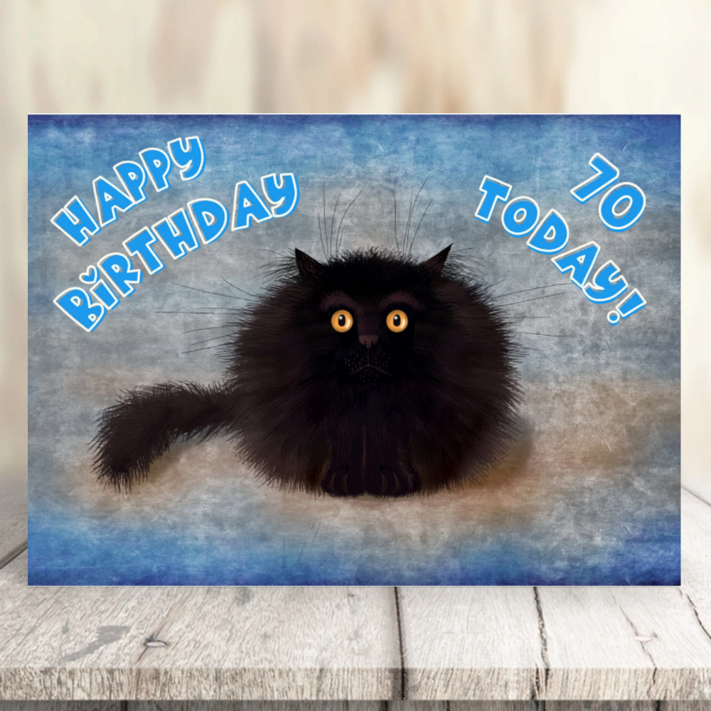 OREO - Cute Black Cat Greeting 70th Birthday Card