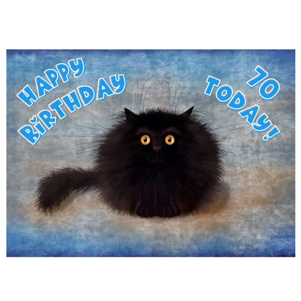 OREO - Cute Black Cat Greeting 70th Birthday Card