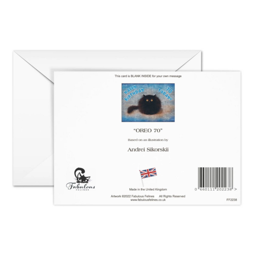 OREO - Cute Black Cat Greeting 70th Birthday Card