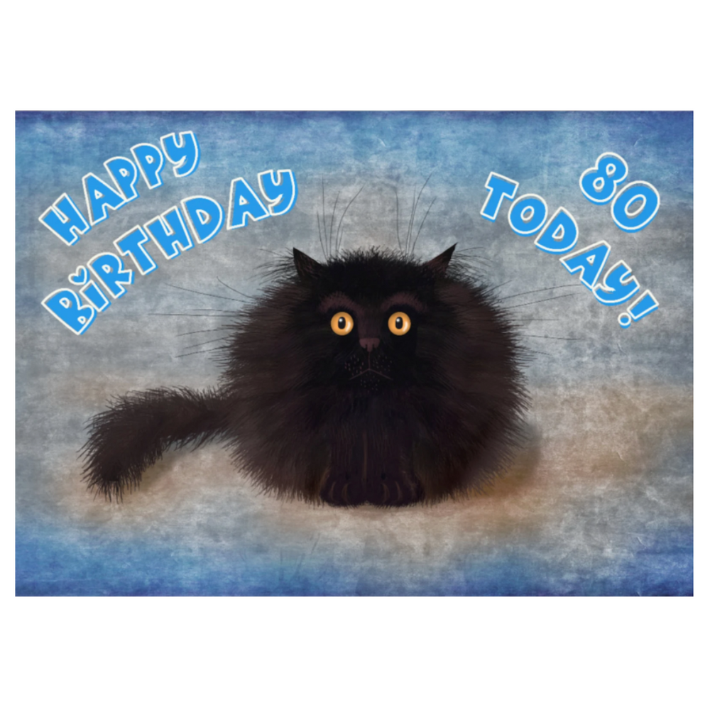 OREO - Cute Black Cat Greeting 80th Birthday Card