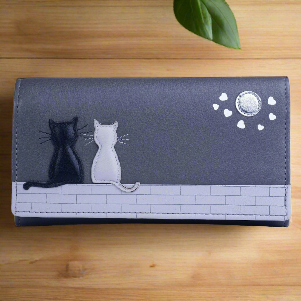 Mala Leather Midnight Cats Matinee Purse Grey