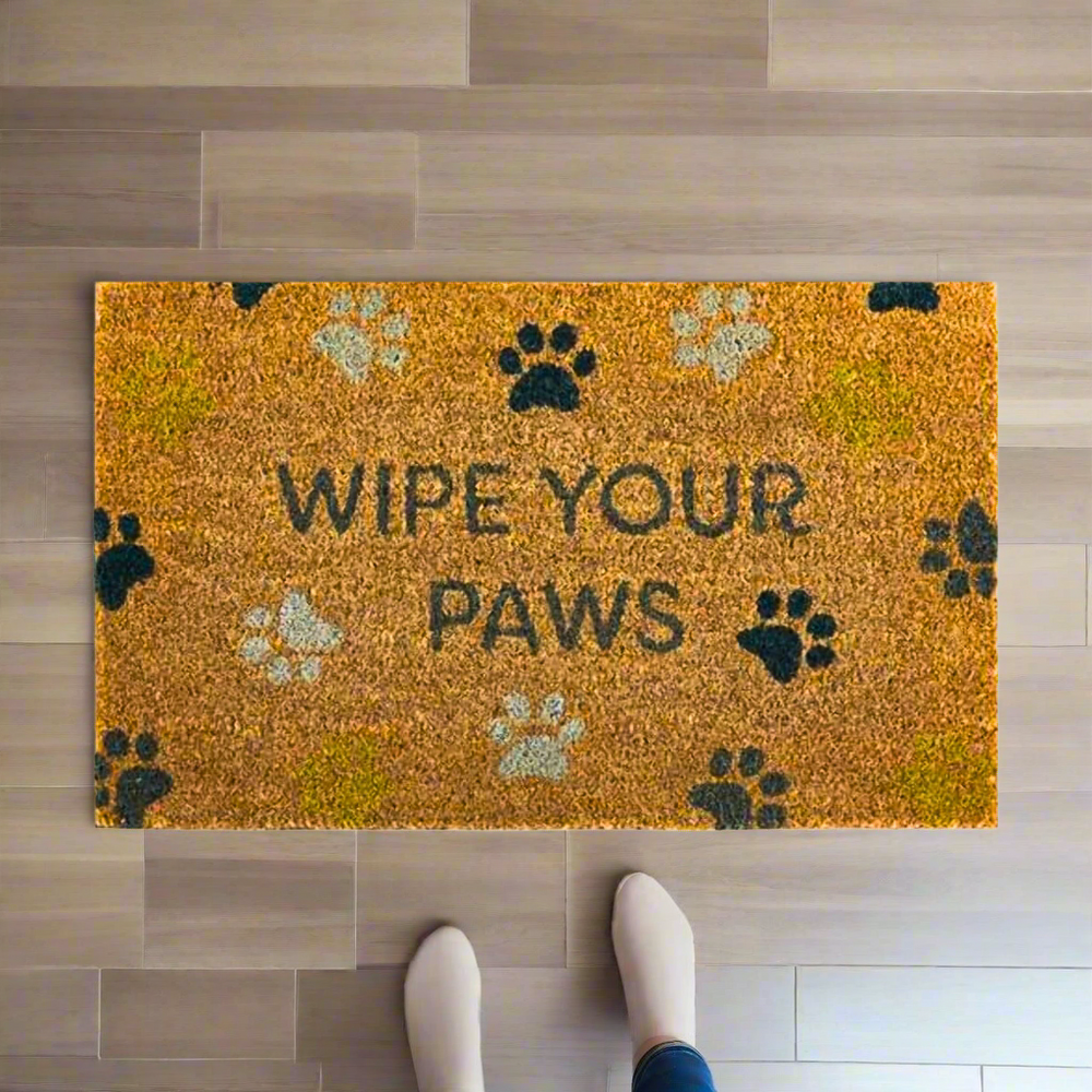 Wipe Your Paws, Colourful Paw Print Coir Door Mat