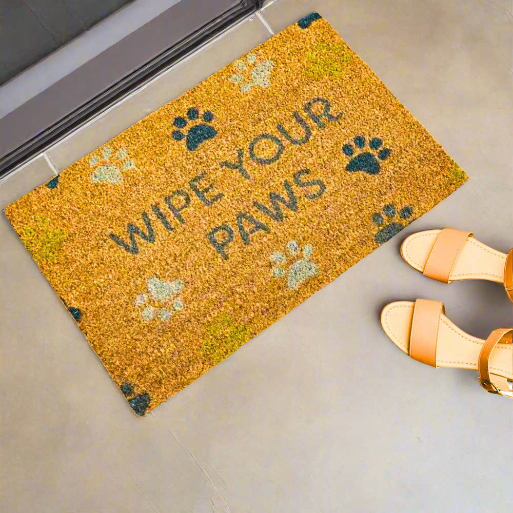 Wipe Your Paws, Colourful Paw Print Coir Door Mat