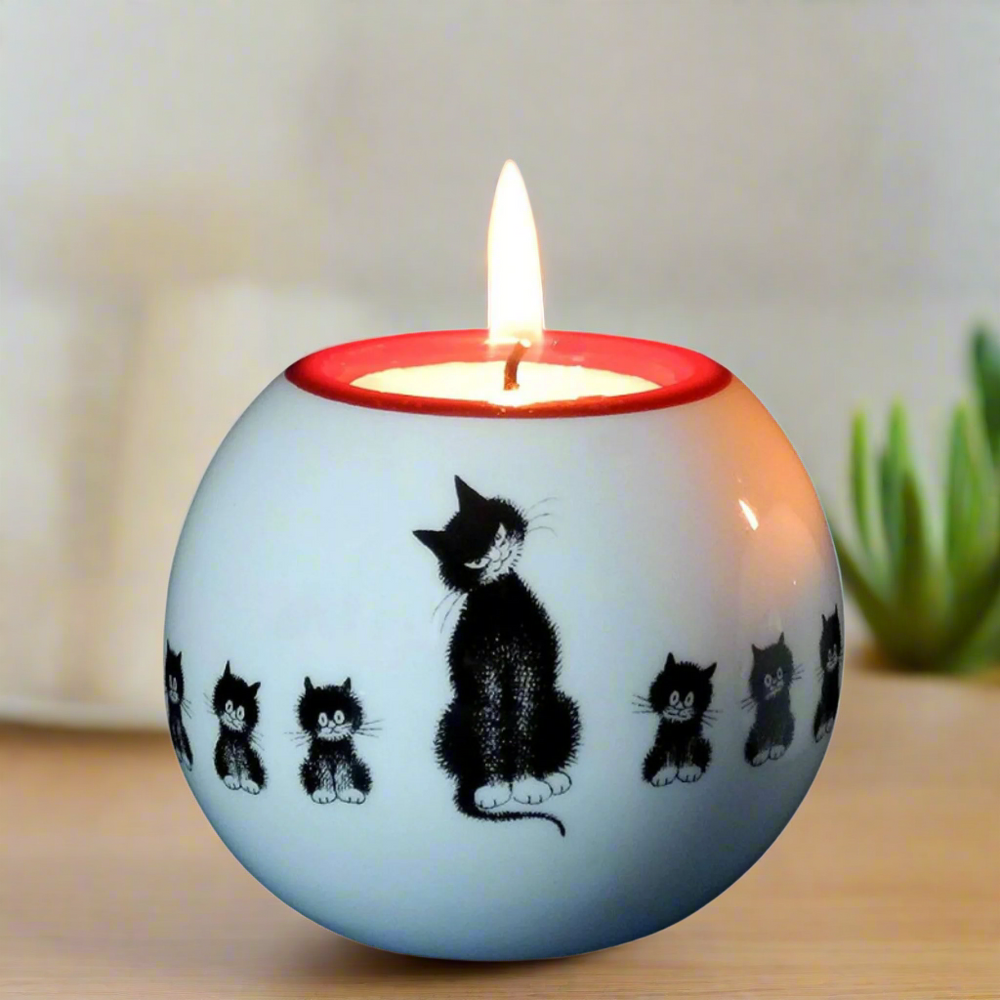 Dubout Cats, Cats in a Row Round Black Cat Tea Light Holder