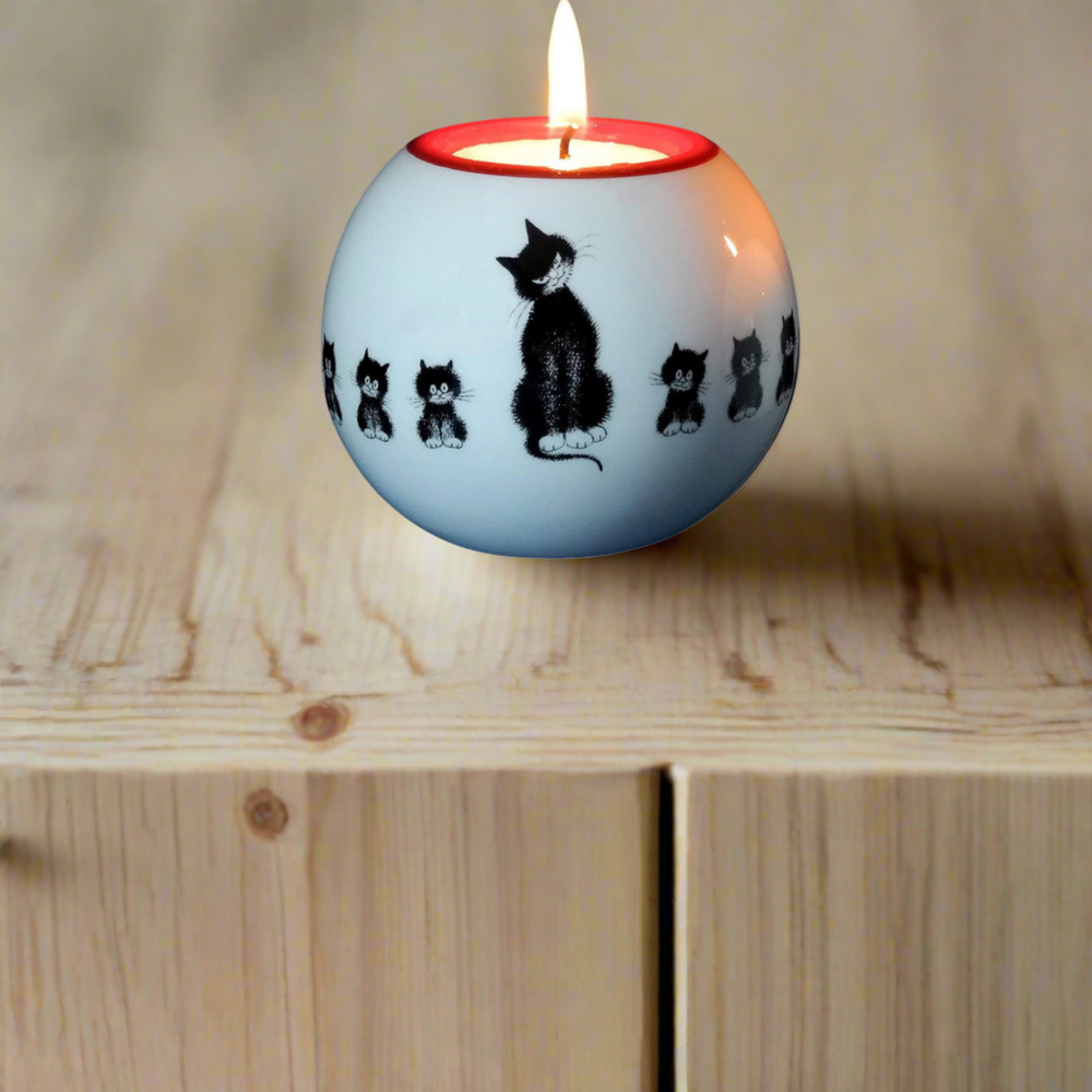 Dubout Cats, Cats in a Row Round Black Cat Tea Light Holder