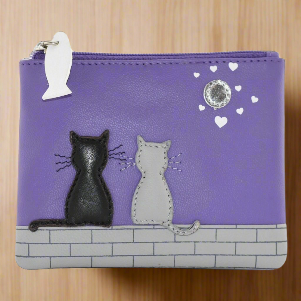 Mala Leather Midnight Cats Coin Purse Purple