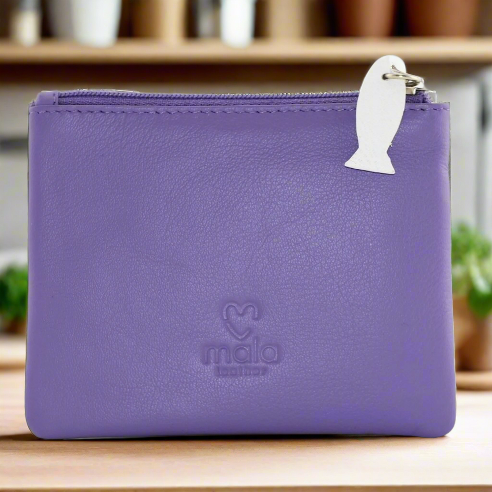 Mala Leather Midnight Cats Coin Purse Purple