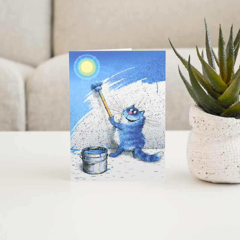 'The Sun' Funny Cat Greeting Card by Rina Zeniuk