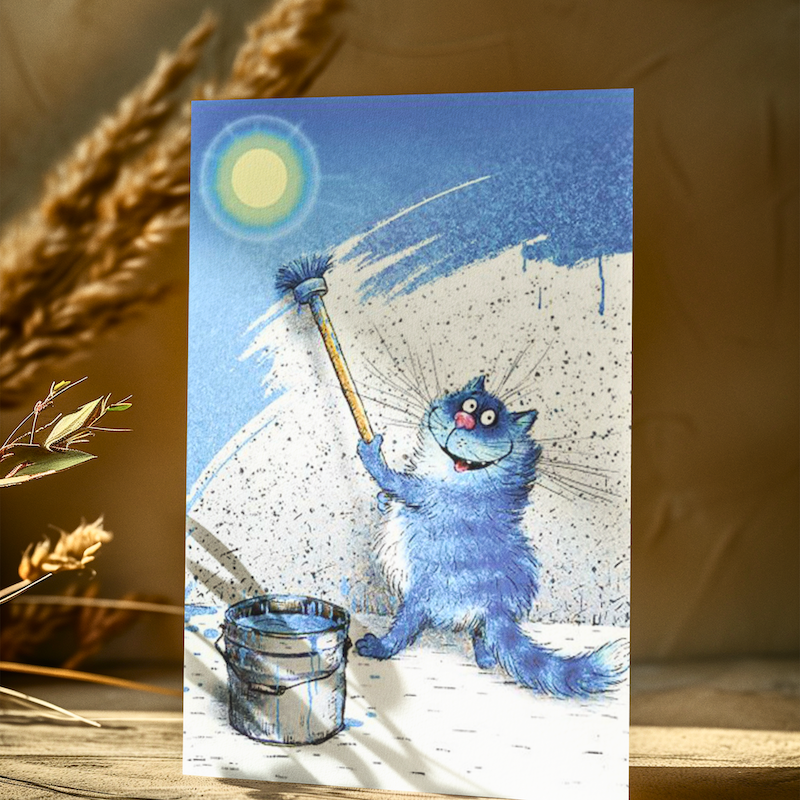 'The Sun' Funny Cat Greeting Card by Rina Zeniuk