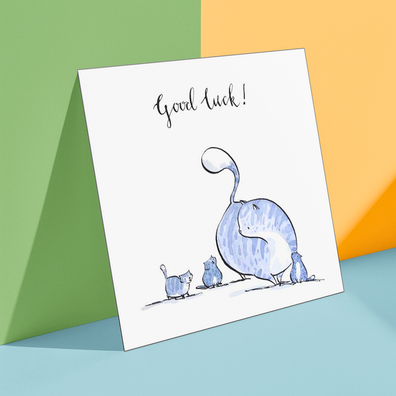 Good Luck Cat Greeting Card by Holly Surplice