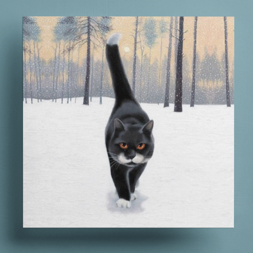 'A Walk in the Park' Black Cat Christmas Greeting Card by Vicky Mount