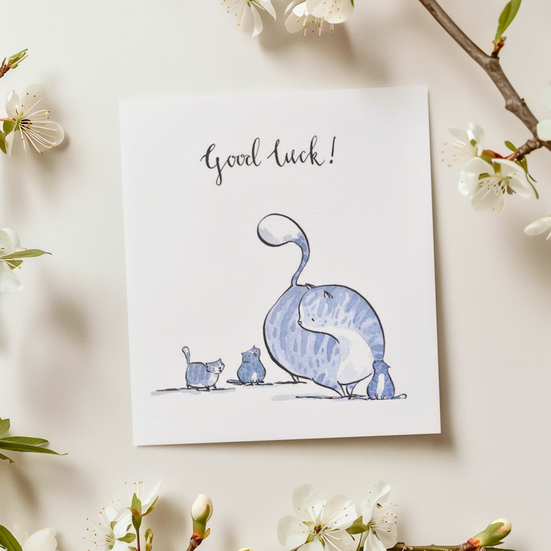 Good Luck Cat Greeting Card by Holly Surplice