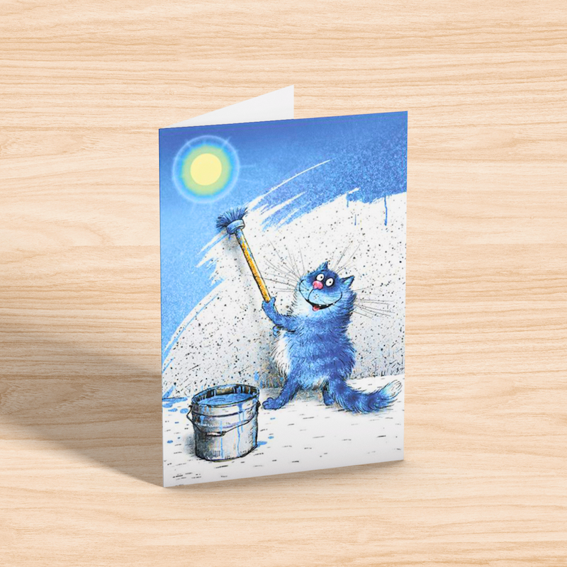 'The Sun' Funny Cat Greeting Card by Rina Zeniuk