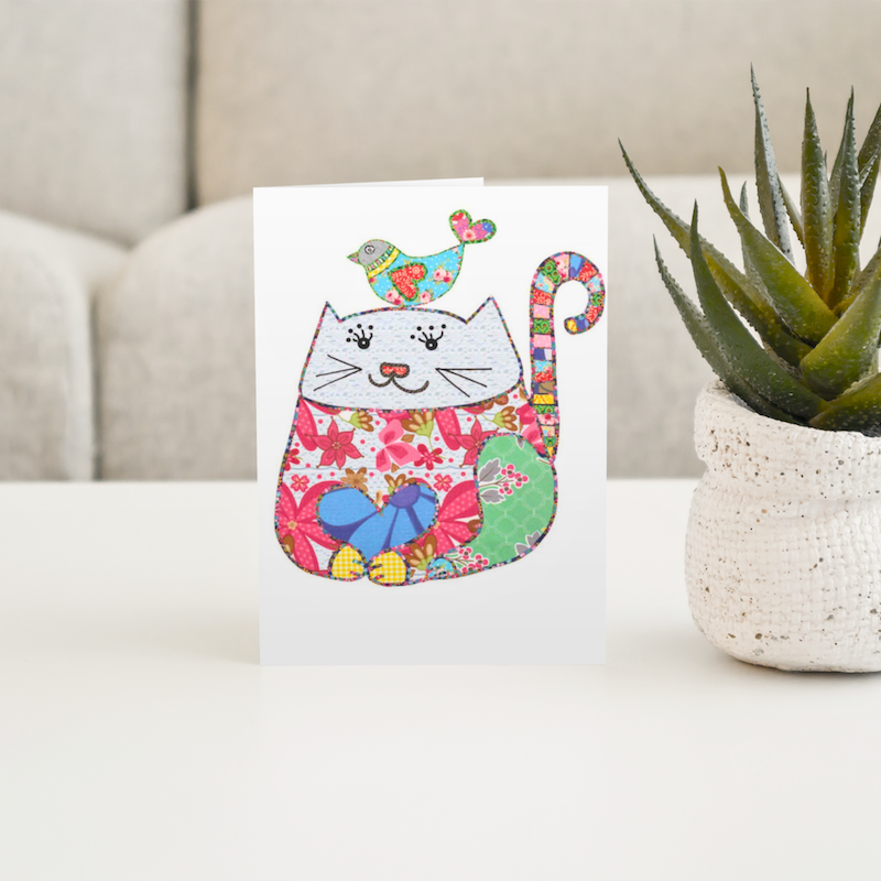 Patchwork Puss and Friend Cat Greetings Card