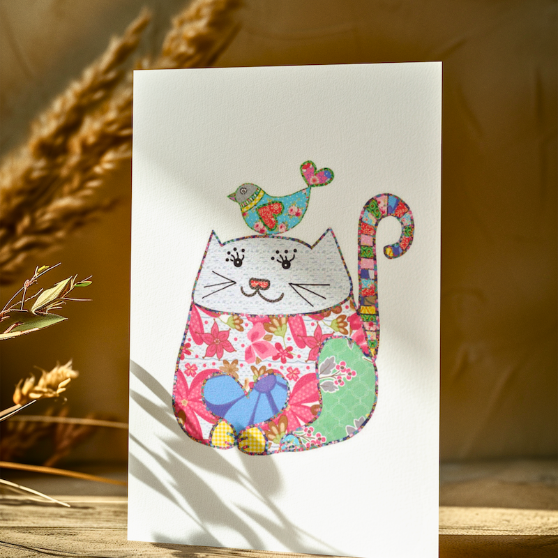 Patchwork Puss and Friend Cat Greetings Card