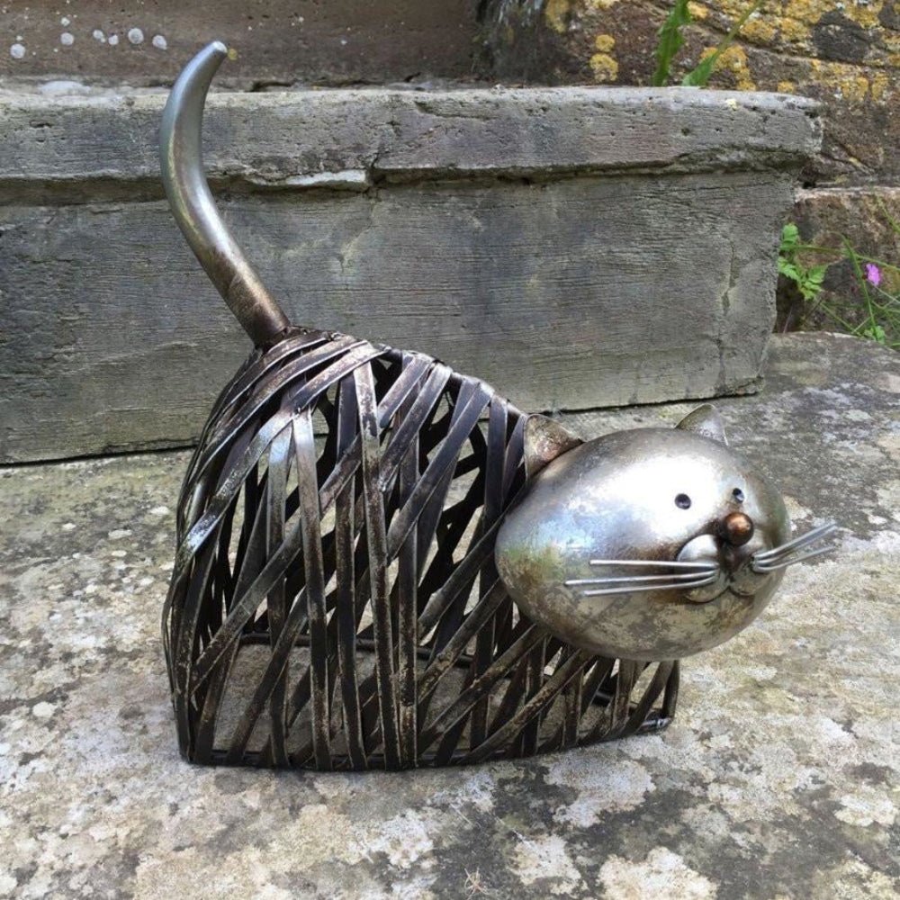 Silver Garden Cat Statues