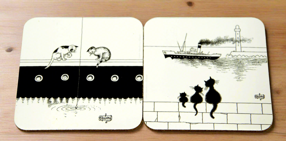 Dubout Cats - Set of 6 Black & White Cat Coasters