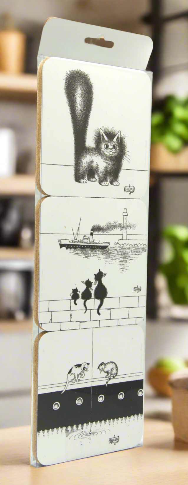 Dubout Cats - Set of 6 Black & White Cat Coasters