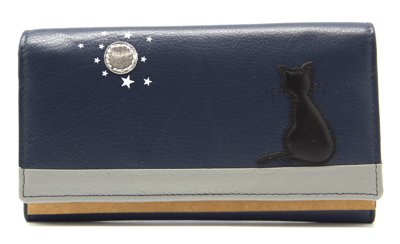 Mala Leather Navy Blue Midnight Black Cat Purse