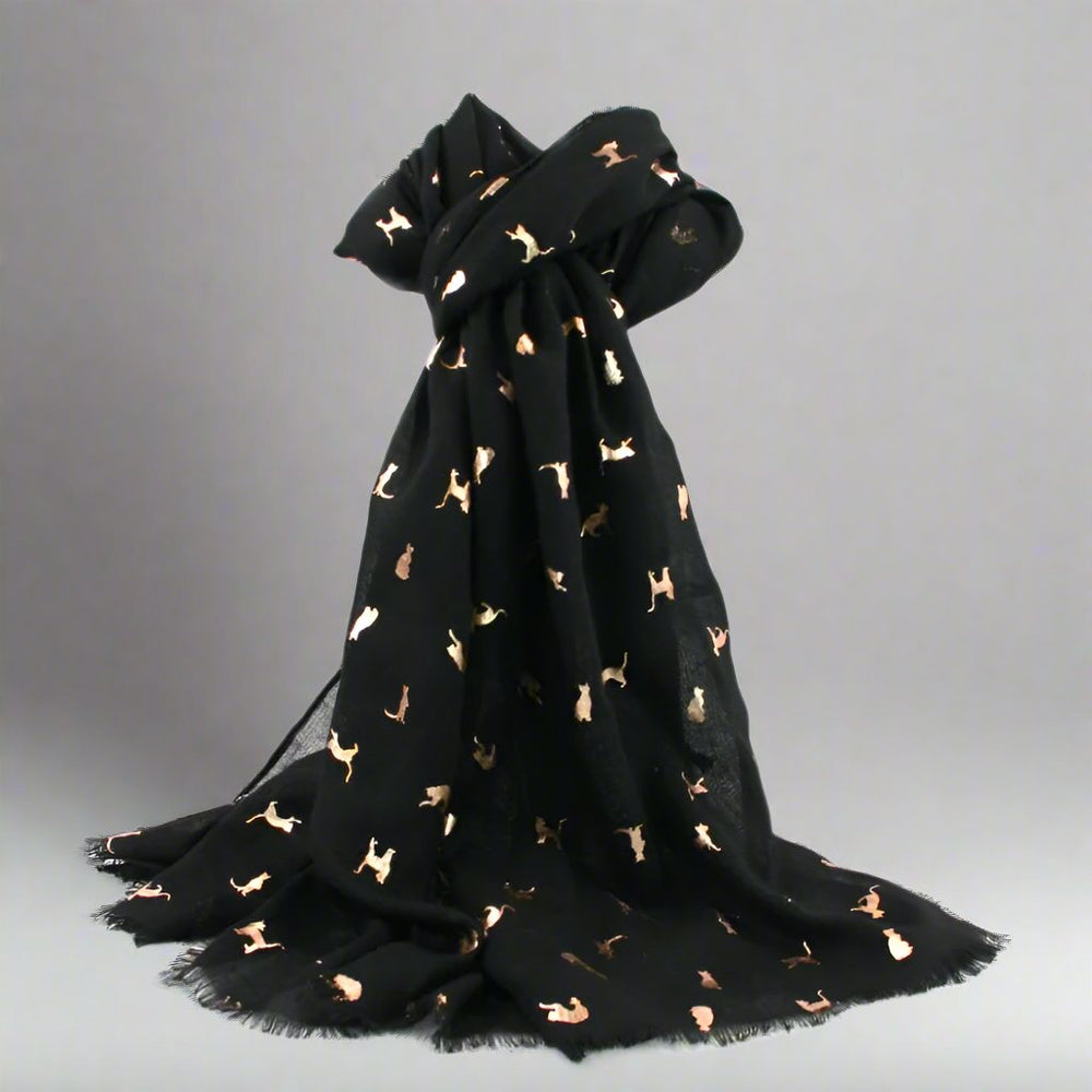 Black Biccari Cat Foil Scarf