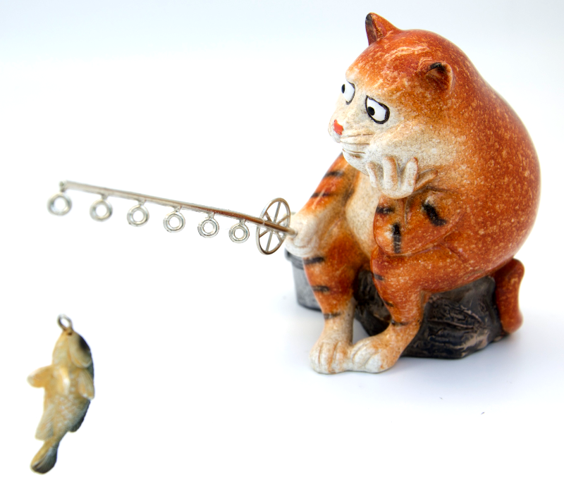 Ginger Fat Cat Waiting for Fish Ceramic Ornament