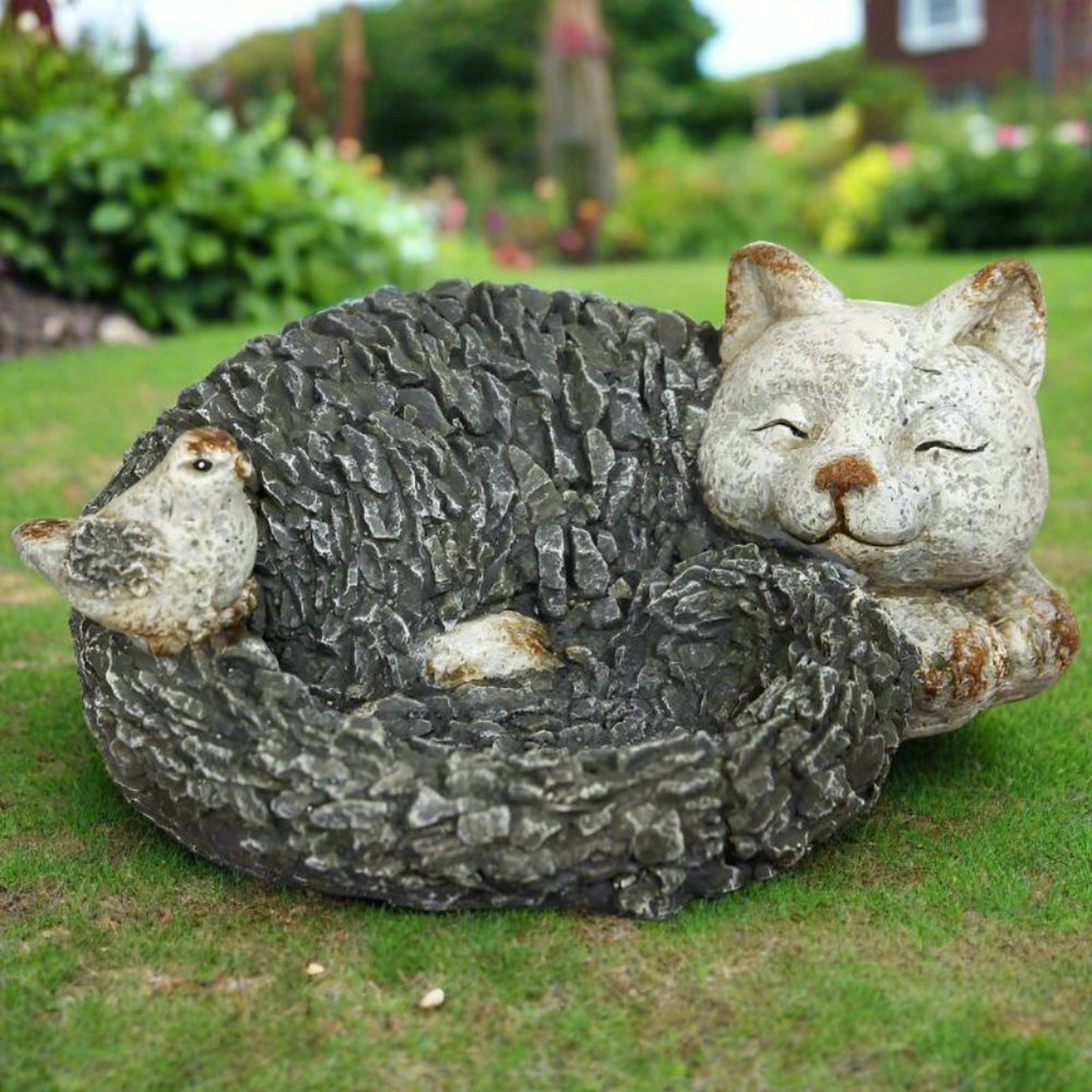 Stone Effect Cat Design Bird Feeder