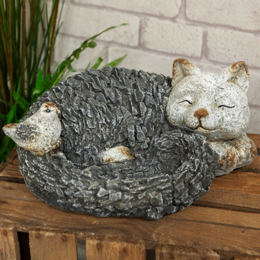 Stone Effect Cat Design Bird Feeder