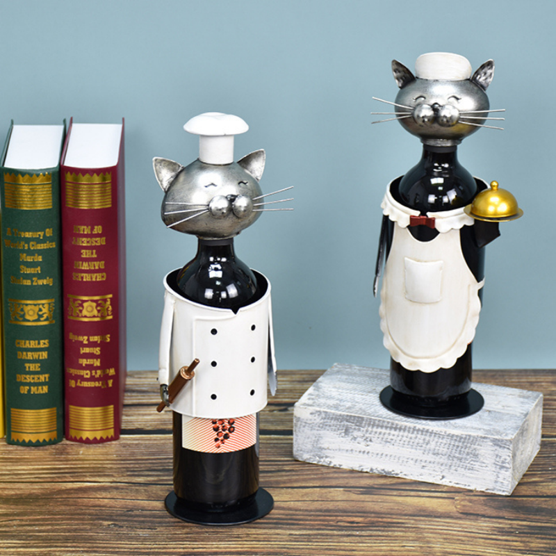 Chef Metal Cat Wine Bottle Holder