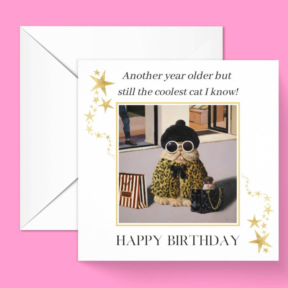 Cool Cat Funny Cat Birthday Card by Lucia Heffernan