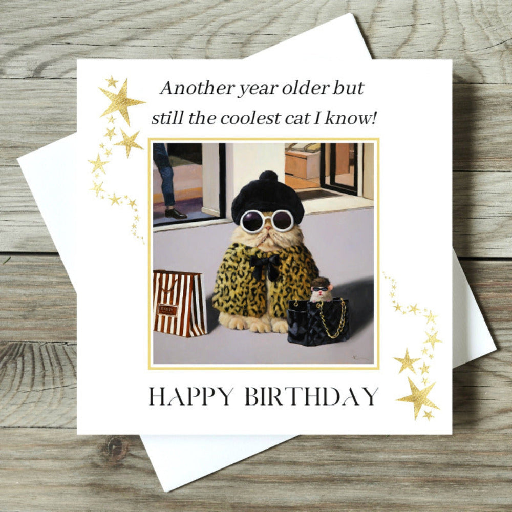 Cool Cat Funny Cat Birthday Card by Lucia Heffernan