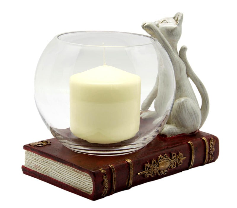 Cat and Book Candle Holder