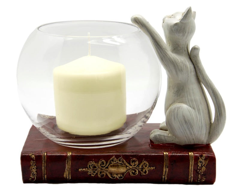 Cat and Book Candle Holder