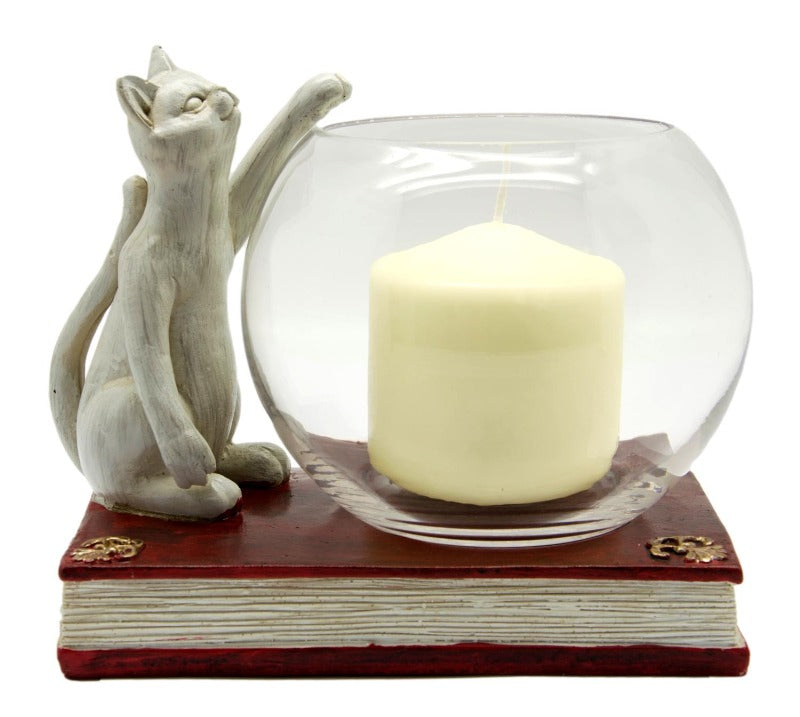 Cat and Book Candle Holder