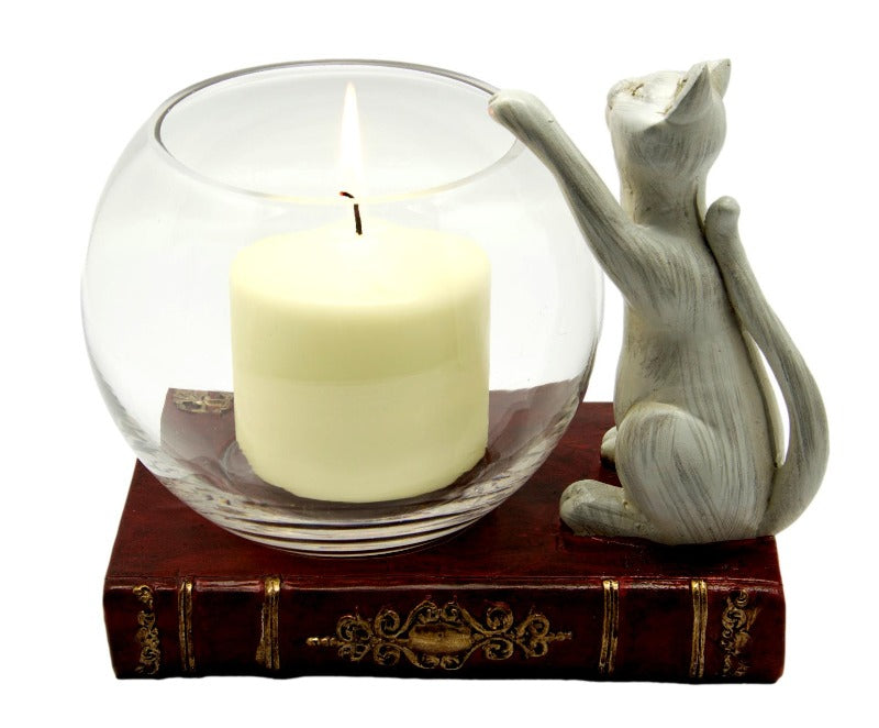 Cat and Book Candle Holder