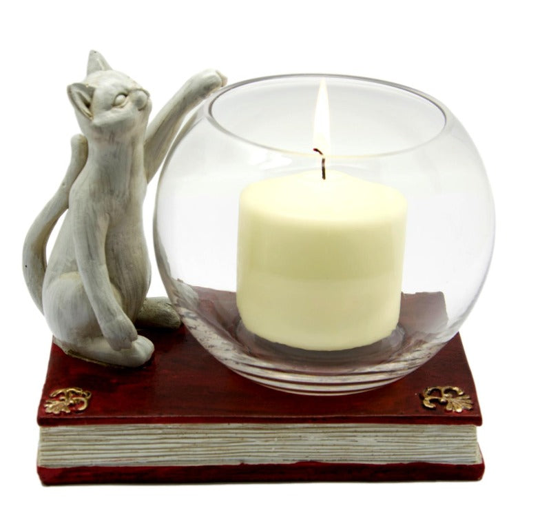 Cat and Book Candle Holder