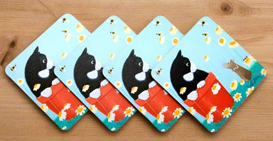 Ailsa Black Daisy Games Set of 4 Cat Coasters