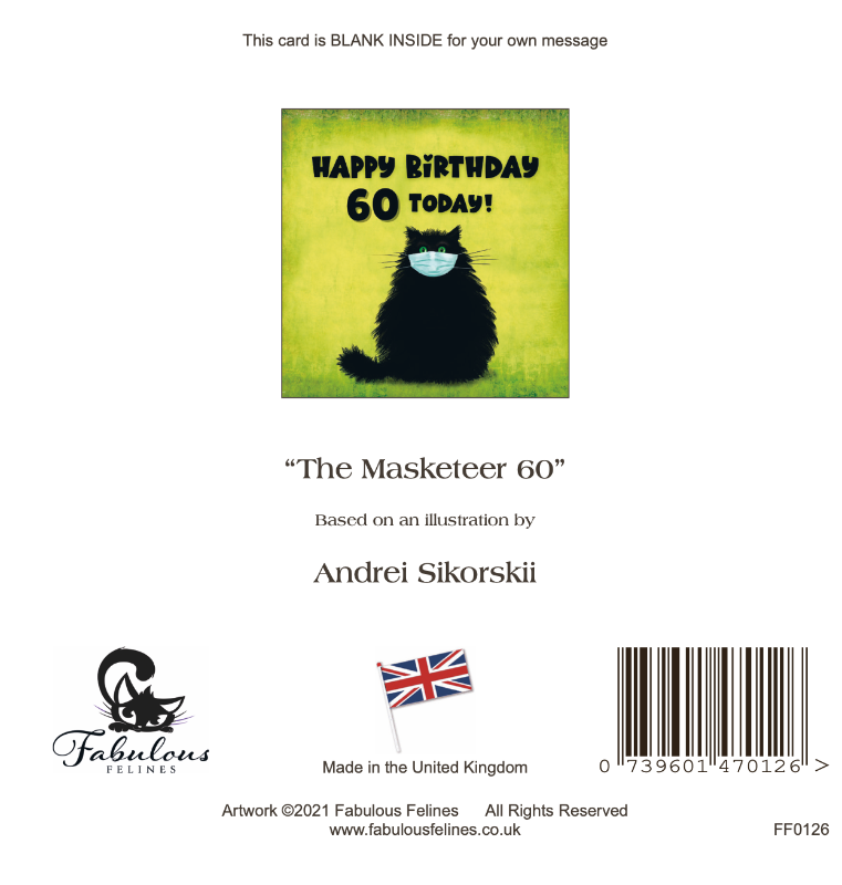 The Masketeer Cat 60th Birthday Card