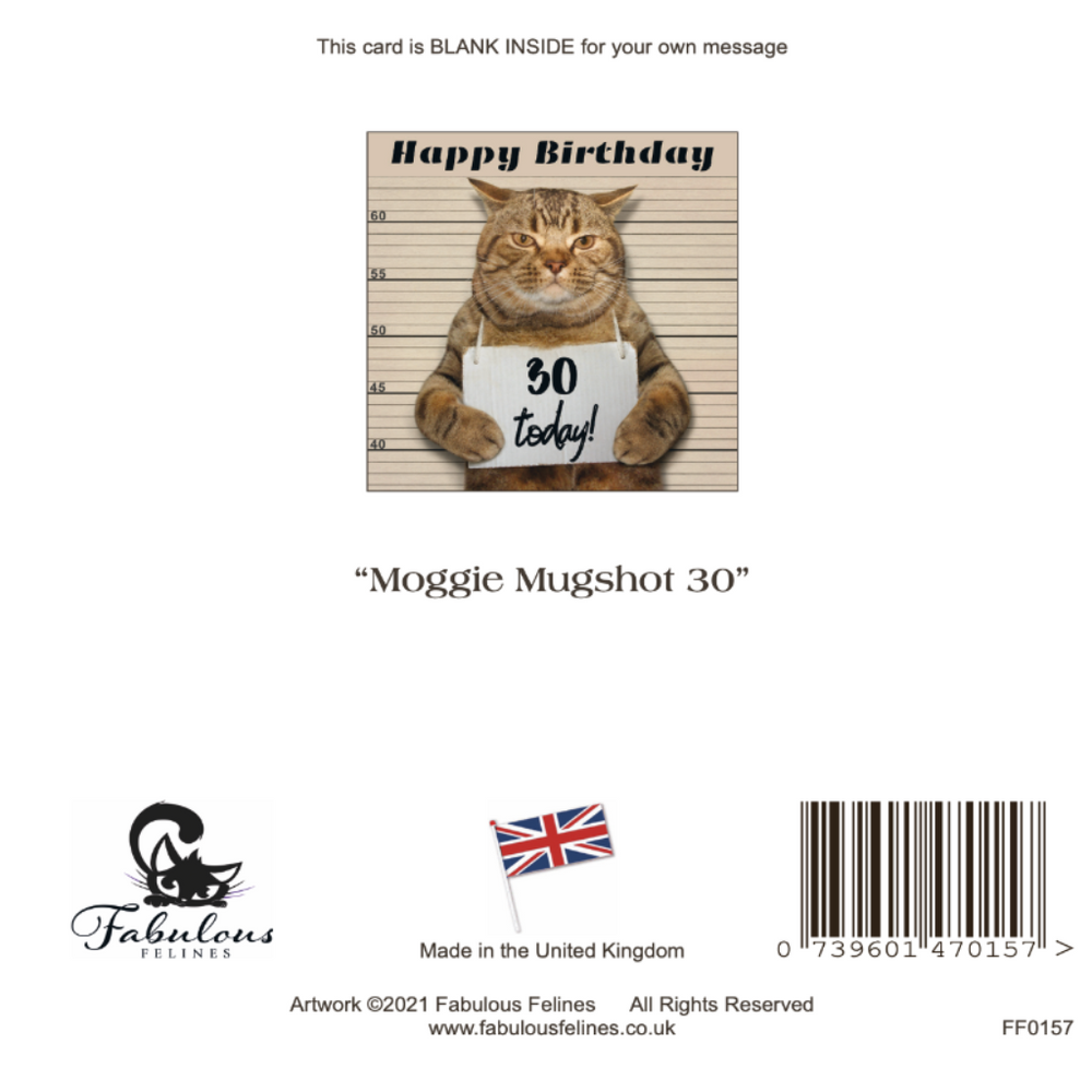 Moggie Mugshot 30th Birthday Card