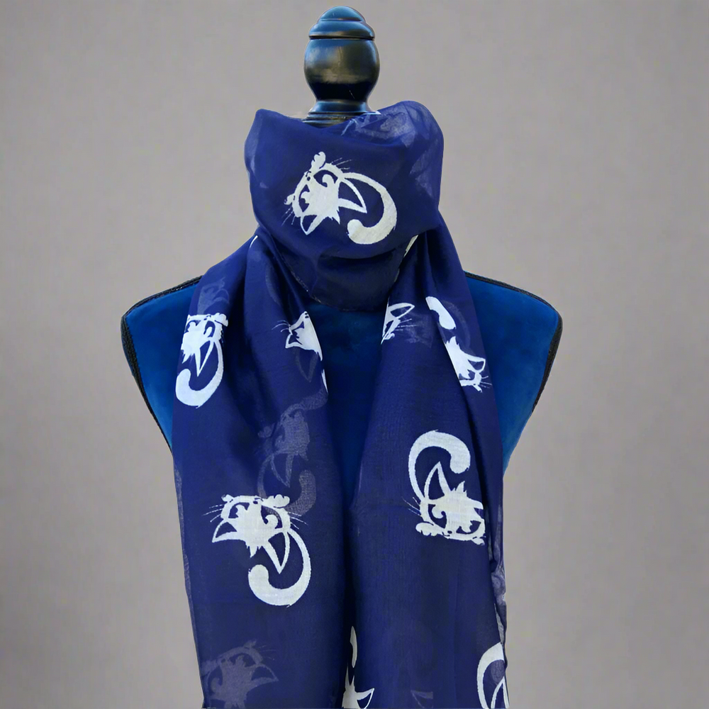 Fabulous Felines Navy Blue Cat Scarf