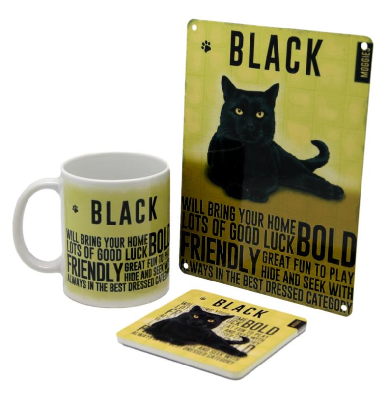 Black Cat Mug, Sign & Coaster Gift Set