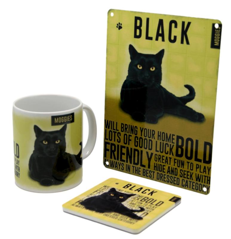 Black Cat Mug, Sign & Coaster Gift Set